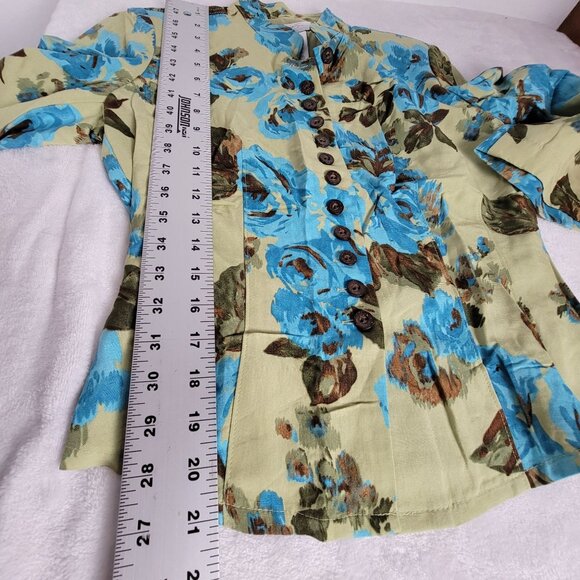 Emma James Womens Floral Print Button-Front Blazer Jacket Size 6 Tan Blue Career - Picture 9 of 10